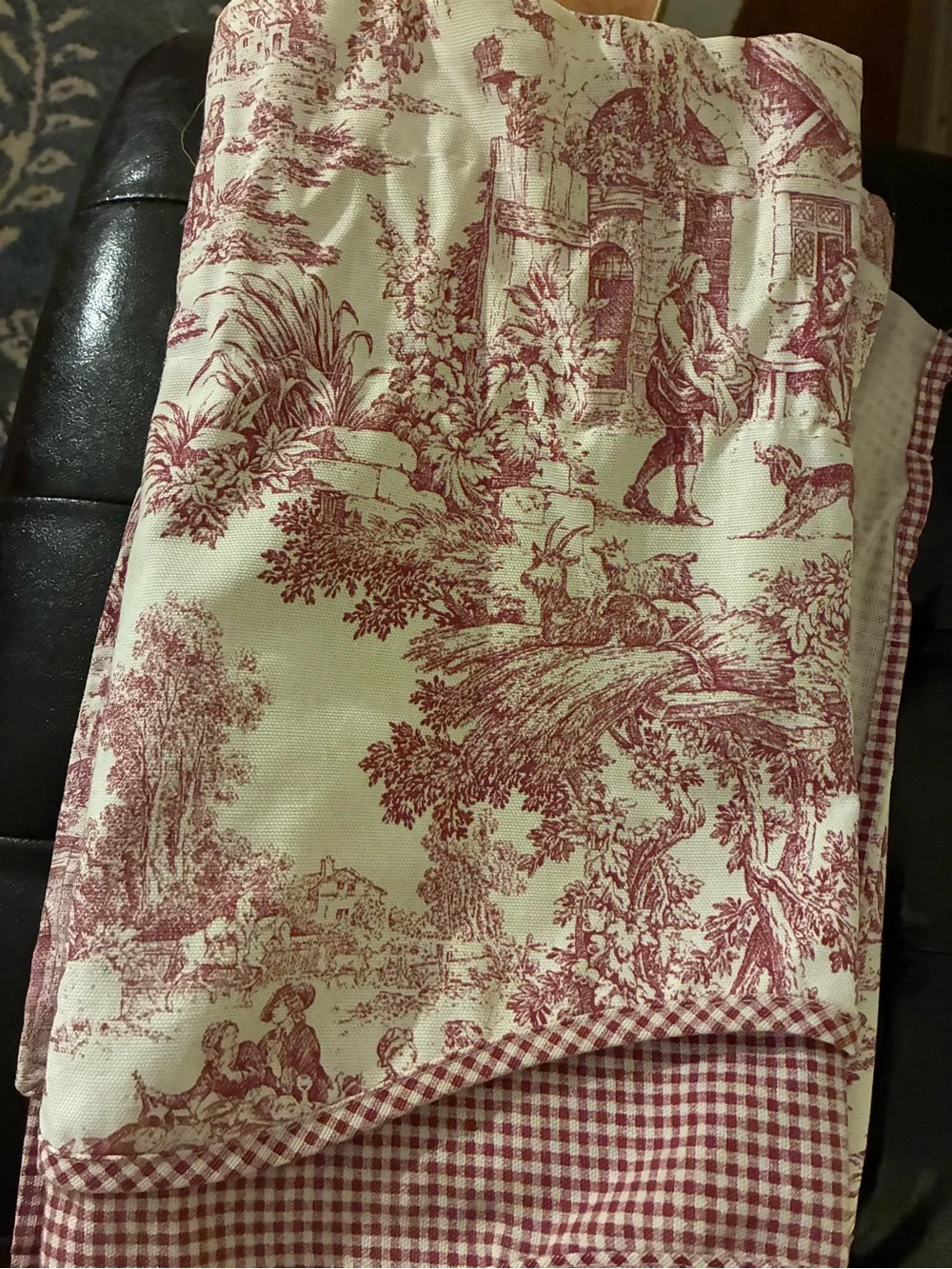 Classic Toile Valance Curtain Top Cranberry Red and Cream